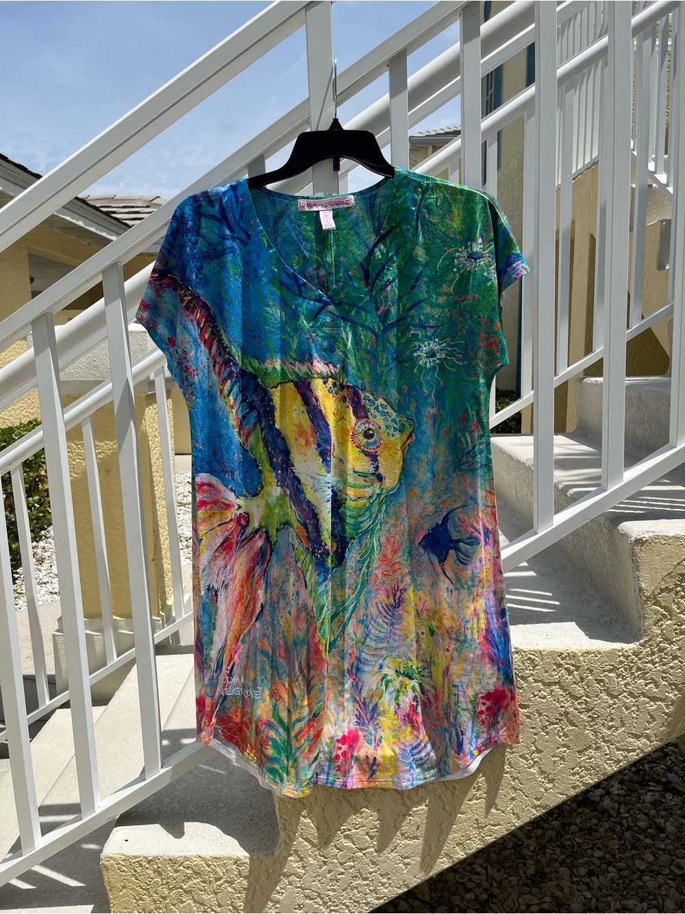 Vibrant Multicolor Fish/Reef Print Swim Coverup/Summer Dress/Nightie Sleepwear